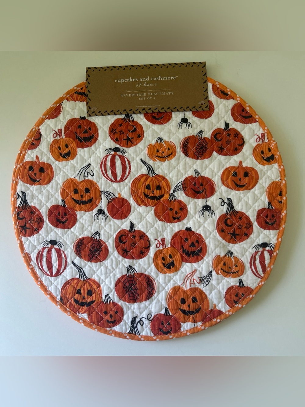 Cupcakes & Cashmere Orange Pumpkin Halloween Quilted Placemats Set of 4
